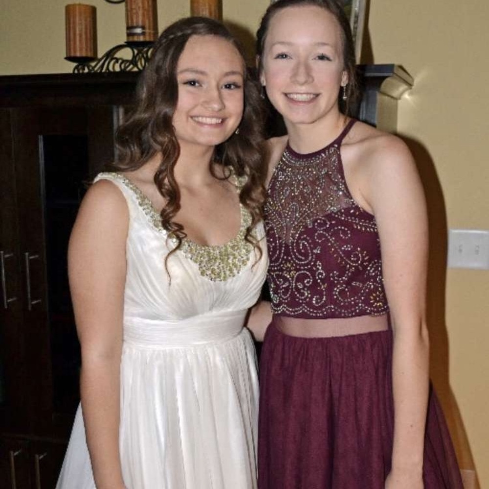white cream gold beading hoco homecoming dress